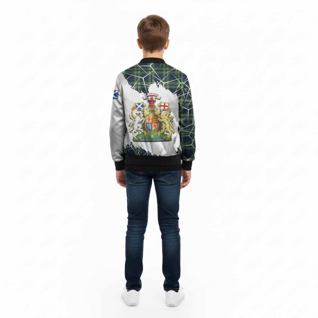Haliburton Tartan Kid Bomber Jacket with Family Crest and Lion Rampant Grunge Style