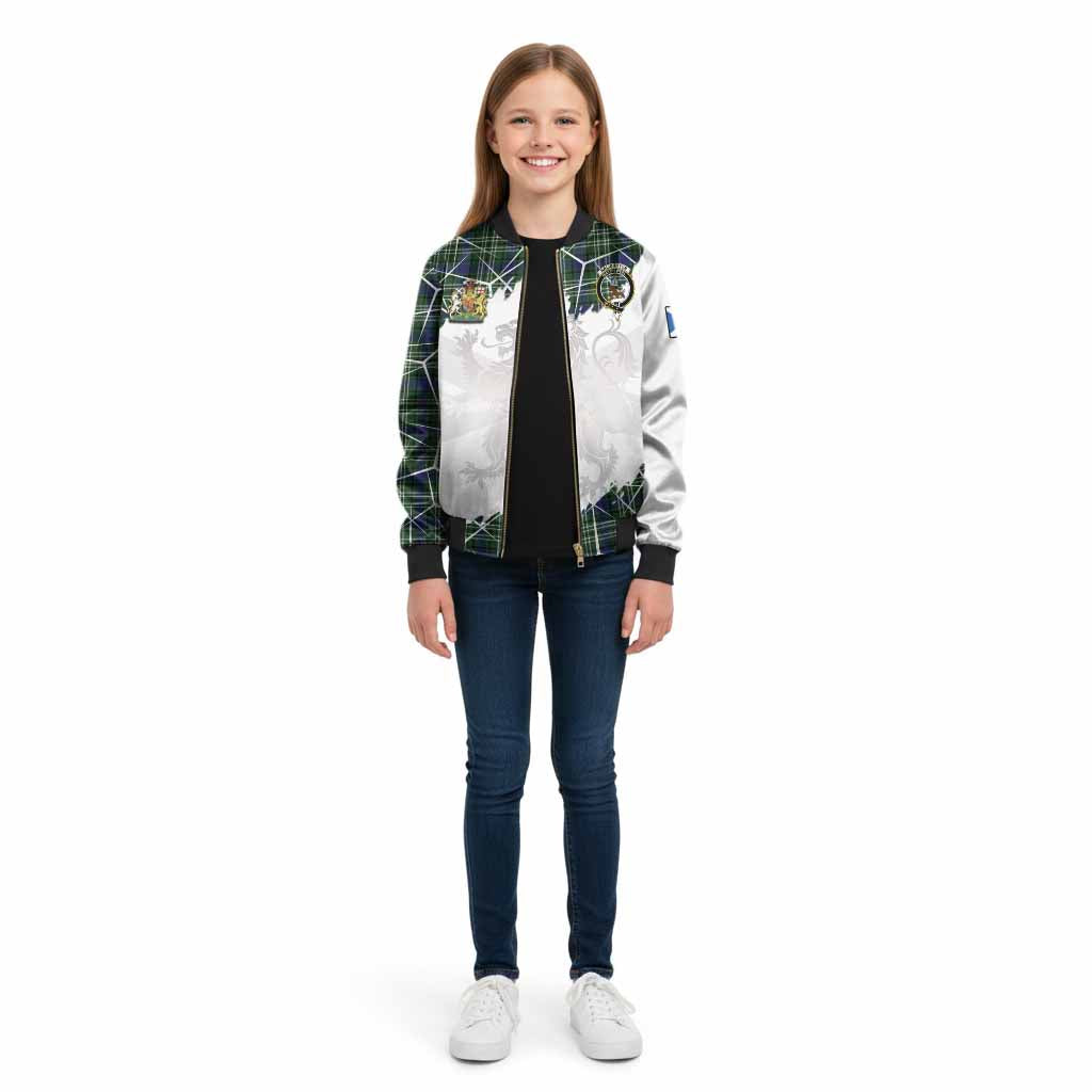 Haliburton Tartan Kid Bomber Jacket with Family Crest and Lion Rampant Grunge Style