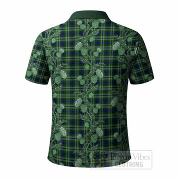 Haliburton Tartan Polo Shirt Seamless Scottish Thistle Flowers