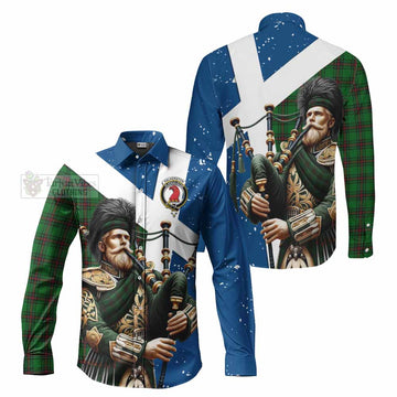 Halkerston Tartan Long Sleeve Button Shirt with Family Crest Scottish Bagpiper Vibes Men's Shirt - Tartan Vibes Clothing