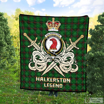 Halkerston Tartan Quilt with Clan Crest and the Golden Sword of Courageous Legacy Super King Quilt 91" x 110" - Tartan Vibes Clothing