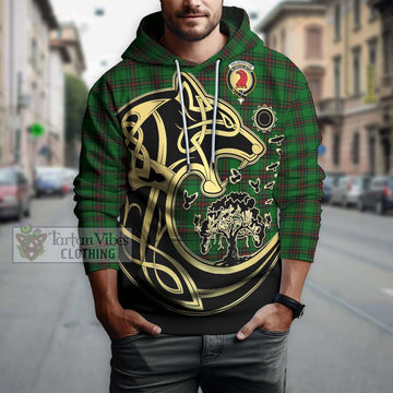 Halkerston Tartan Hoodie with Family Crest Celtic Wolf Style Zip Hoodie - Tartan Vibes Clothing