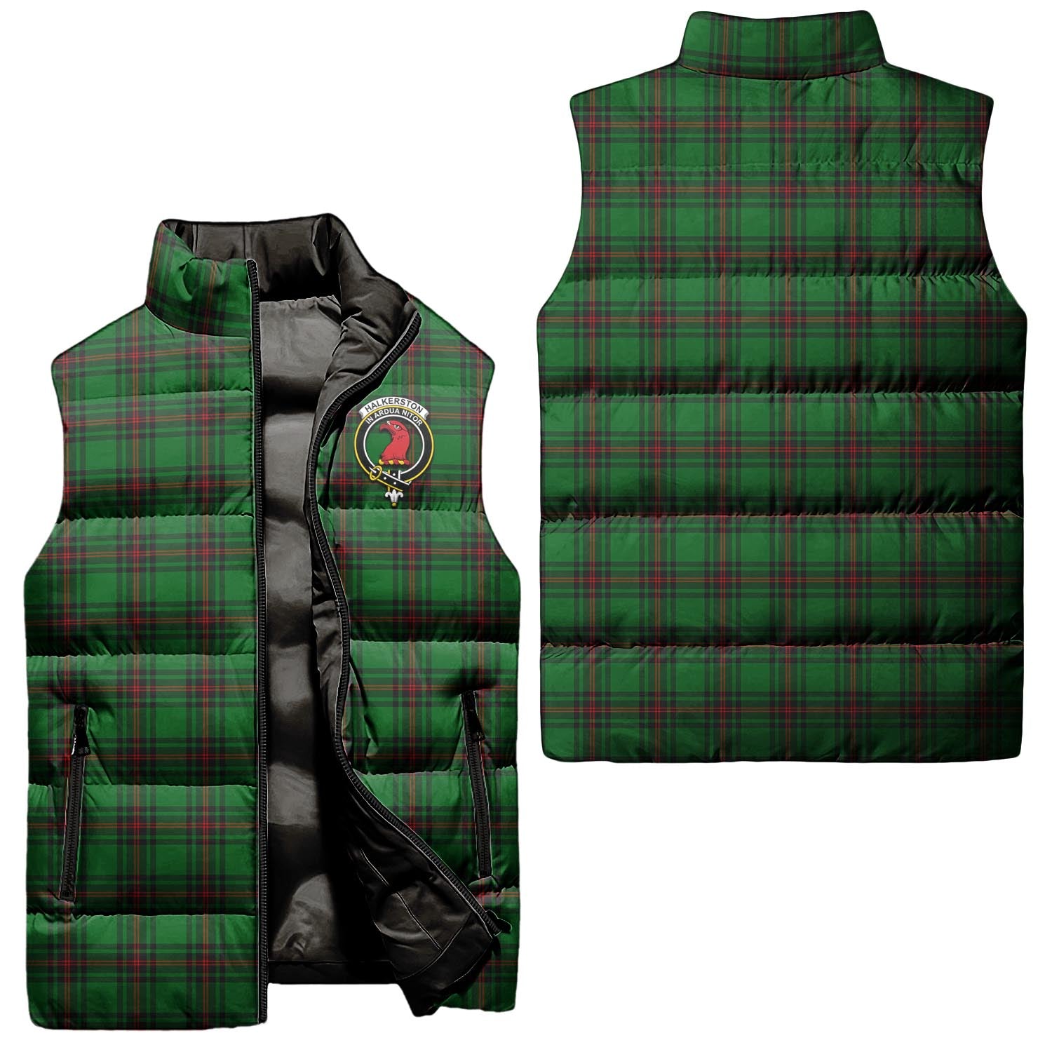 Halkerston Tartan Sleeveless Puffer Jacket with Family Crest Unisex - Tartanvibesclothing