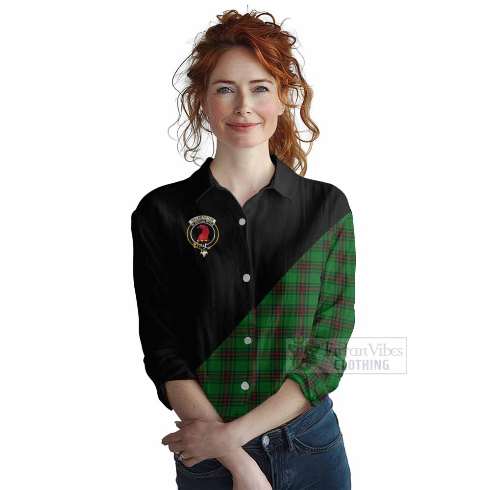 Tartan Vibes Clothing Halkerston Tartan Women's Casual Shirt with Family Crest and Military Logo Style