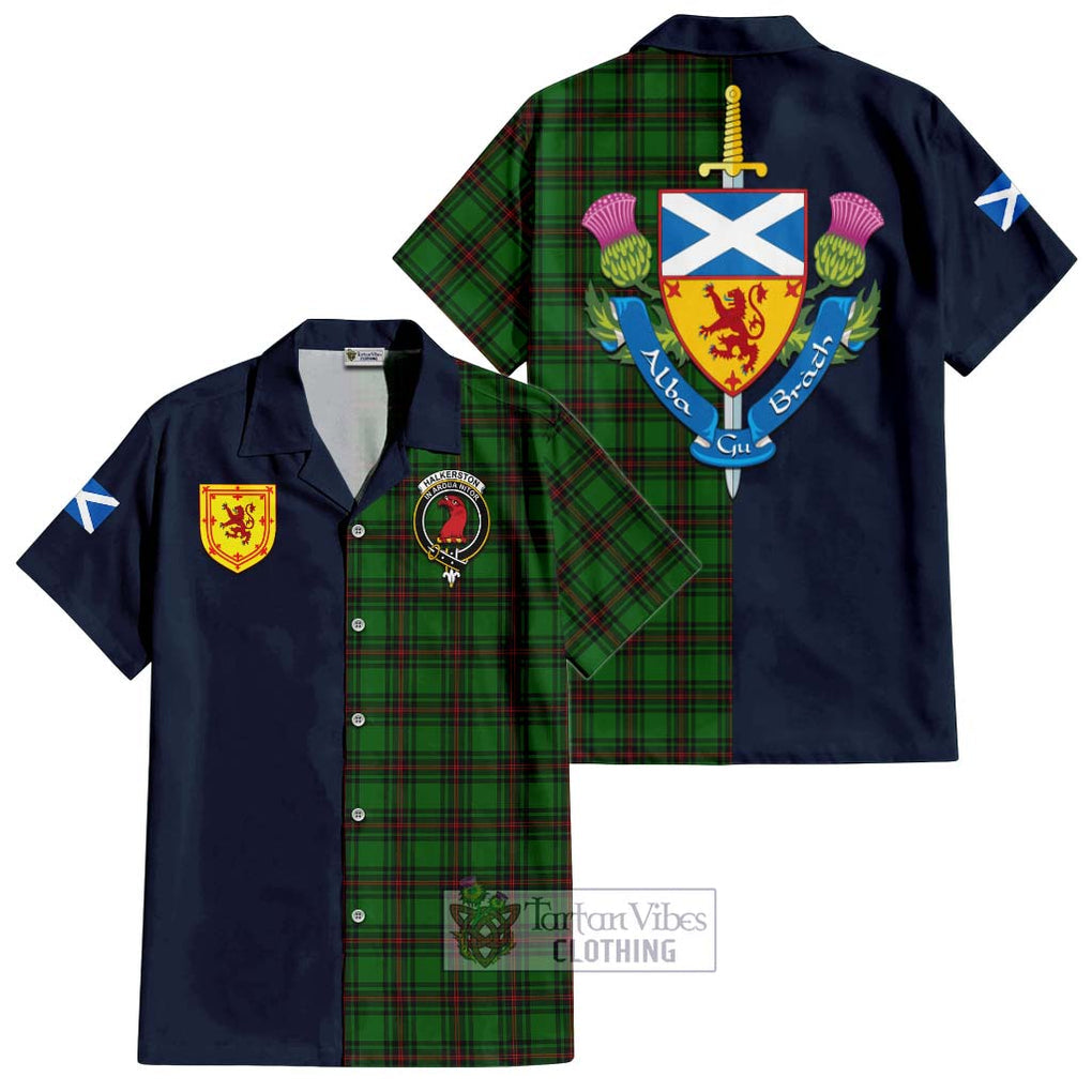 Halkerston Tartan Hawaiian Shirt Alba with Scottish Lion Royal Arm Half Style Kid - Tartan Vibes Clothing