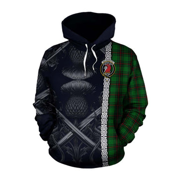 Halkerston Tartan Cotton Hoodie with Family Crest Cross Sword Thistle Celtic Vibes Pullover Hoodie XS - Tartan Vibes Clothing