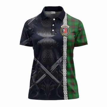 Halkerston Tartan Women's Polo Shirt with Family Crest Cross Sword Thistle Celtic Vibes Women - Tartan Vibes Clothing