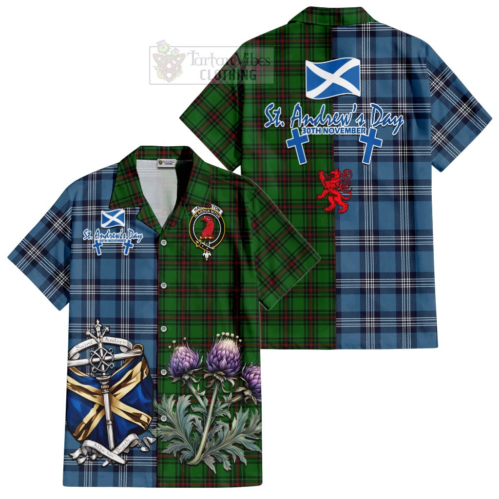 Halkerston Tartan Hawaiian Shirt Happy St. Andrew's Day Half Tartan Style Kid - Tartan Vibes Clothing