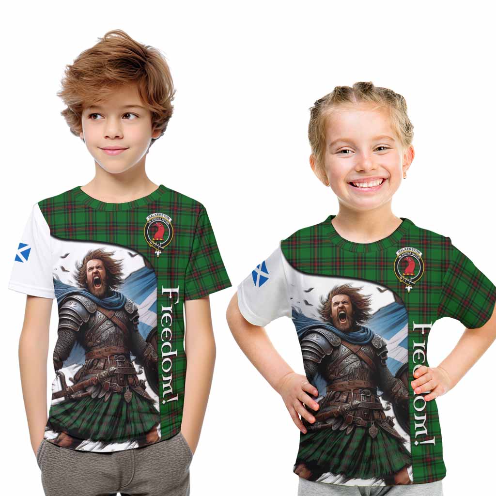 Tartan Vibes Clothing Halkerston Crest Tartan Kid T-Shirt Inspired by the Freedom of Scottish Warrior