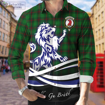 Halkerston Tartan Long Sleeve Button Up Shirt with Alba Gu Brath Regal Lion Emblem Men's Shirt - Tartan Vibes Clothing