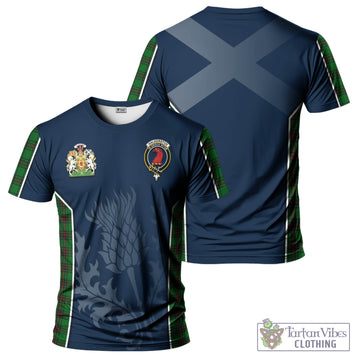 Halkerston Tartan T-Shirt with Family Crest and Scottish Thistle Vibes Sport Style