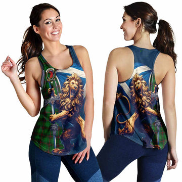 Halkerston Tartan Family Crest Women's Racerback Tanks with Scottish Majestic Lion 4XL - Tartan Vibes Clothing