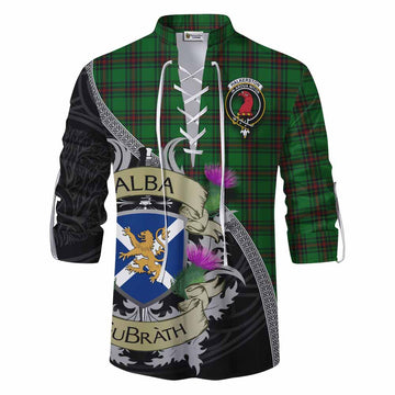 Halkerston Tartan Family Crest Ghillie Kilt Shirt Lion Rampant Royal Thistle Shield Celtic Inspired Men - Tartan Vibes Clothing