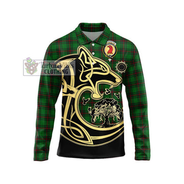 Halkerston Tartan Long Sleeve Polo Shirt with Family Crest Celtic Wolf Style Unisex - Tartan Vibes Clothing