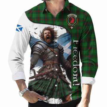 Tartan Vibes Clothing Halkerston Crest Tartan Long Sleeve Button Shirt Inspired by the Freedom of Scottish Warrior
