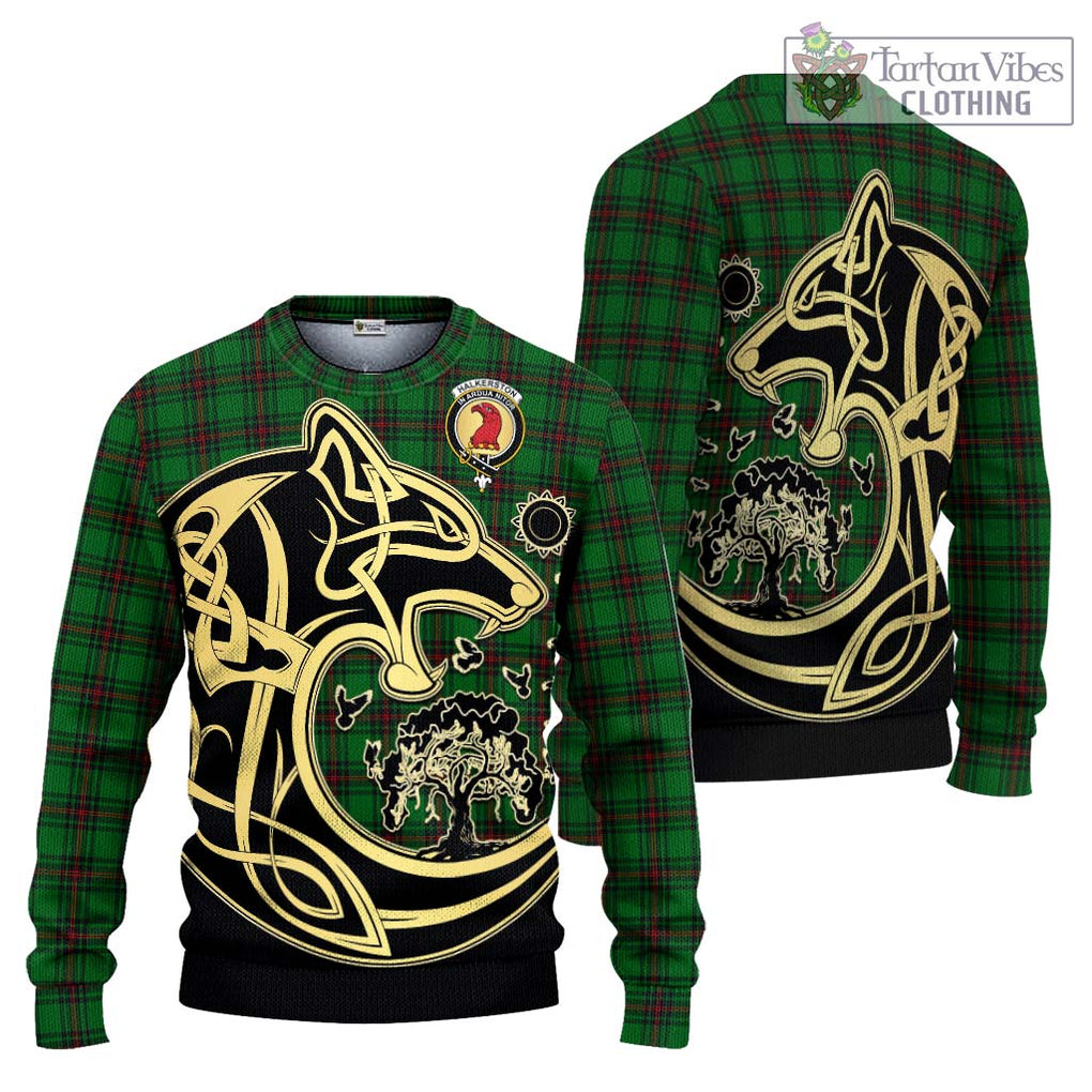 Halkerston Tartan Ugly Sweater with Family Crest Celtic Wolf Style Unisex - Tartan Vibes Clothing