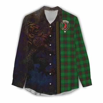 Halkerston Tartan Family Crest Women's Casual Shirt Alba Gu Brath Be Brave Lion Ancient Style Female - Tartan Vibes Clothing