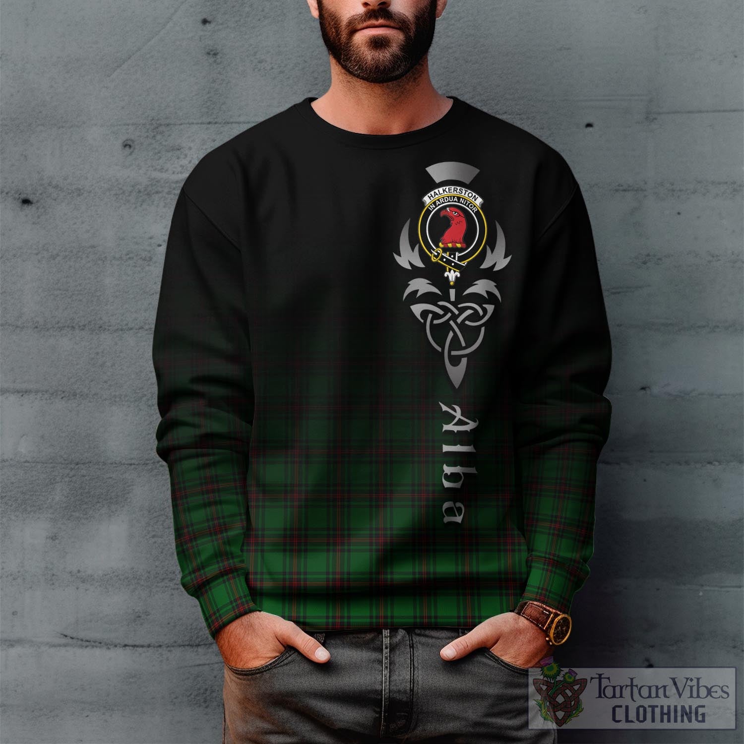 Halkerston Tartan Sweatshirt Featuring Alba Gu Brath Family Crest Celtic Inspired Unisex - Tartan Vibes Clothing
