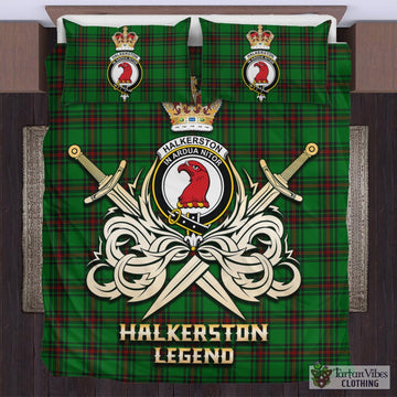 Halkerston Tartan Bedding Set with Clan Crest and the Golden Sword of Courageous Legacy