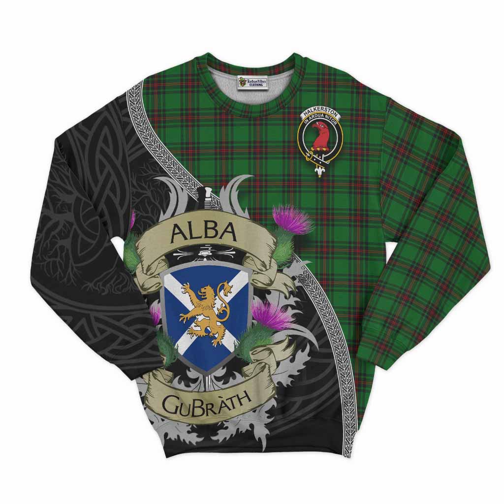 Halkerston Tartan Family Crest Sweatshirt Lion Rampant Royal Thistle Shield Celtic Inspired Unisex - Tartan Vibes Clothing