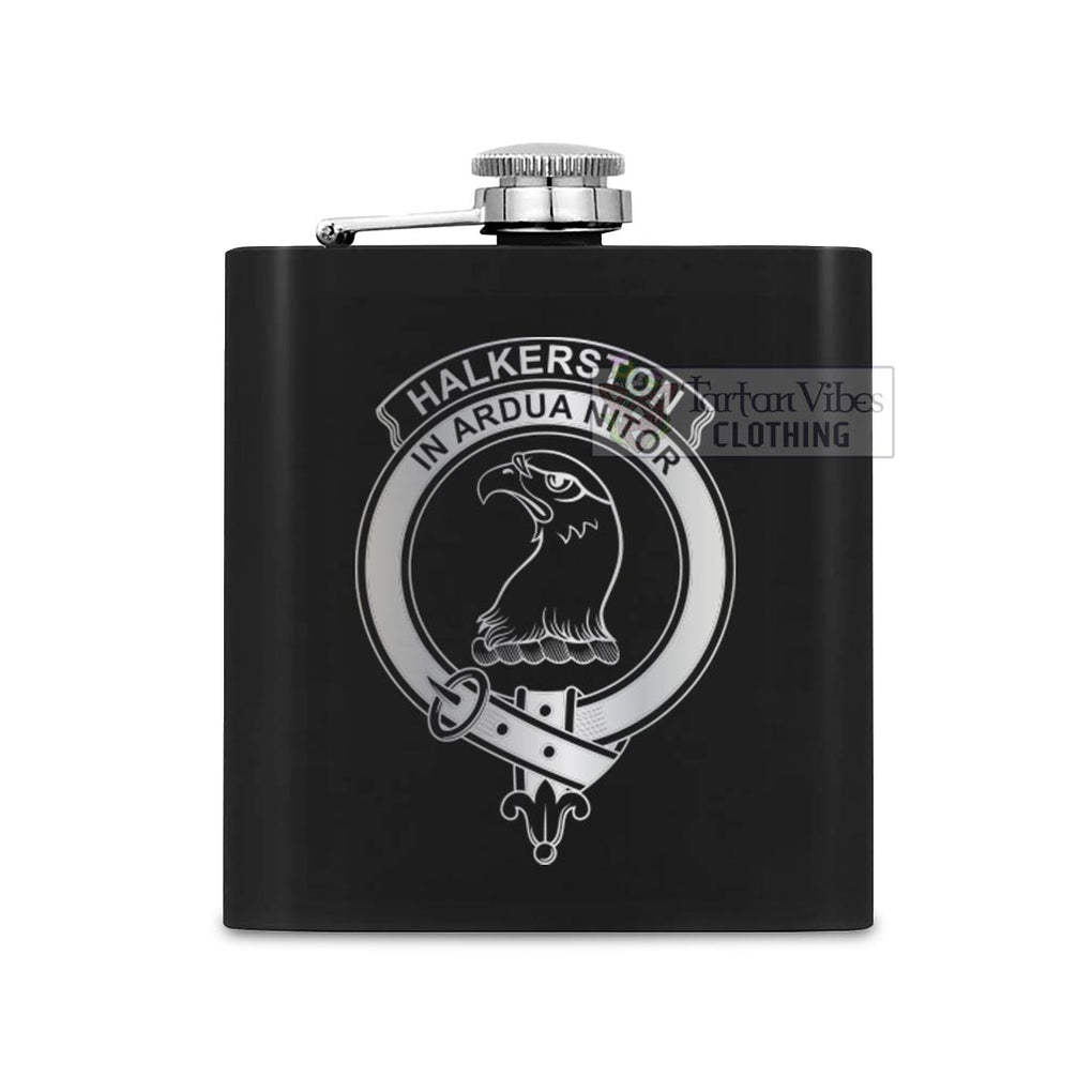Halkerston Crest Hip Flask Set 7oz Black Stainless Steel with A Gift Box One Size 7oz - 2D-tartanvibesclothing