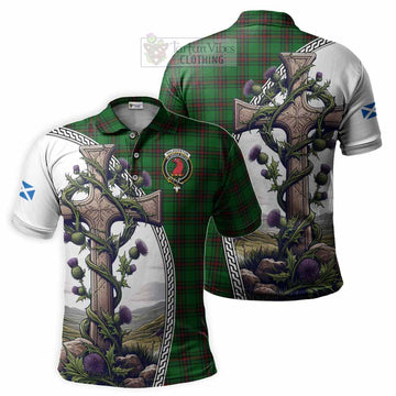 Halkerston Tartan Polo Shirt with Family Crest and St. Andrew's Cross Accented by Thistle Vines Kid - Tartan Vibes Clothing