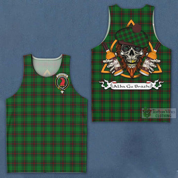 Halkerston Tartan Men's Tank Top with Family Crest and Bearded Skull Holding Bottles of Whiskey Men - Tartan Vibes Clothing