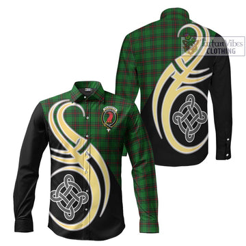 Halkerston Tartan Long Sleeve Button Shirt with Family Crest and Celtic Symbol Style Men's Shirt S - Tartan Vibes Clothing