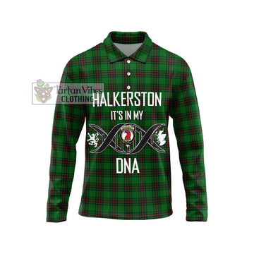 Halkerston Tartan Long Sleeve Polo Shirt with Family Crest DNA In Me Style Unisex - Tartan Vibes Clothing