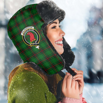 Halkerston Tartan Winter Trapper Hat with Family Crest Winter Trapper Hat Universal Fit Circumference 22.8in (58cm) - Tartan Vibes Clothing