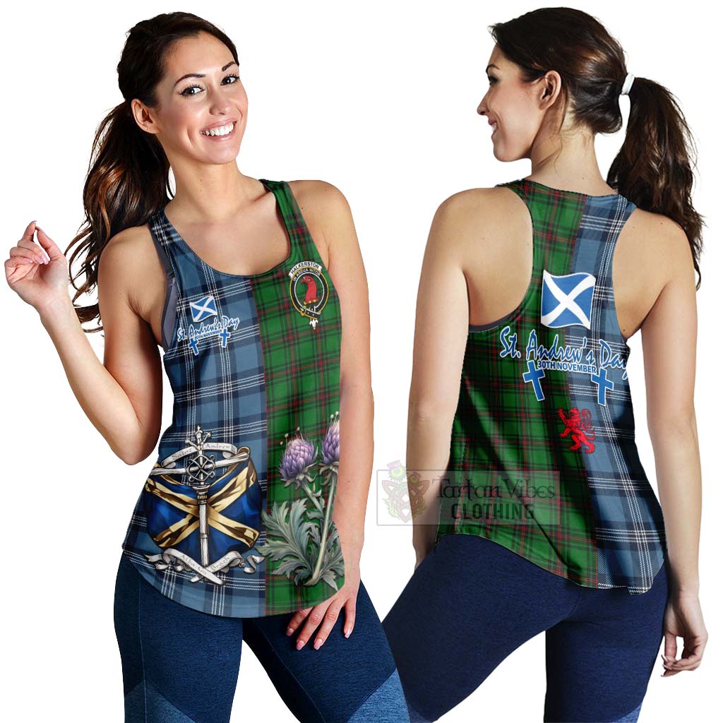 Halkerston Tartan Women's Racerback Tanks Happy St. Andrew's Day Half Tartan Style 4XL - Tartan Vibes Clothing