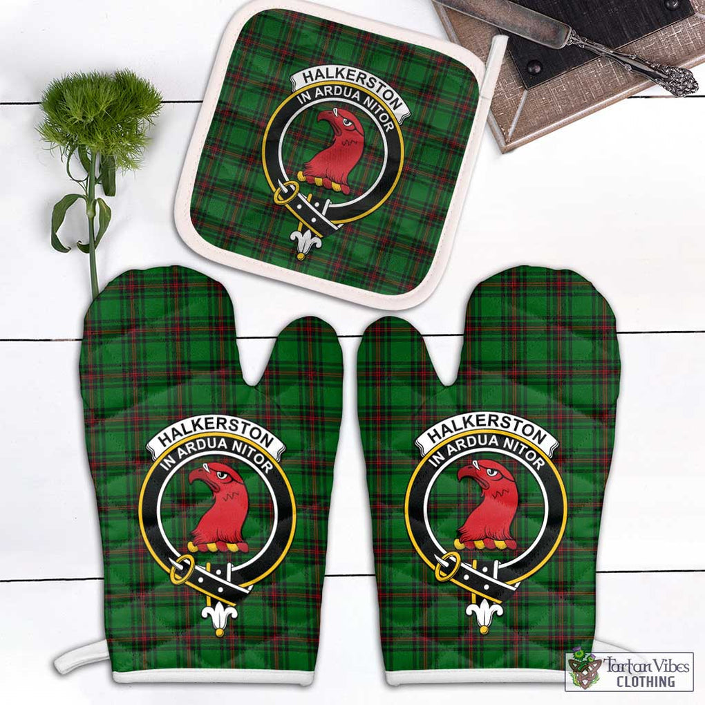 Halkerston Tartan Combo Oven Mitt & Pot-Holder with Family Crest White - Tartan Vibes Clothing