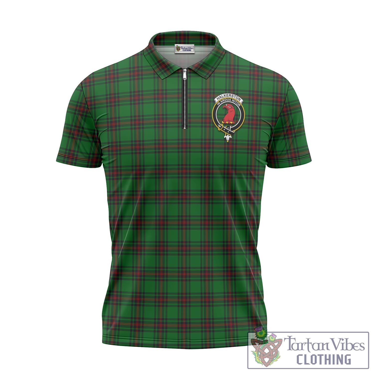 Halkerston Tartan Zipper Polo Shirt with Family Crest Unisex - Tartan Vibes Clothing
