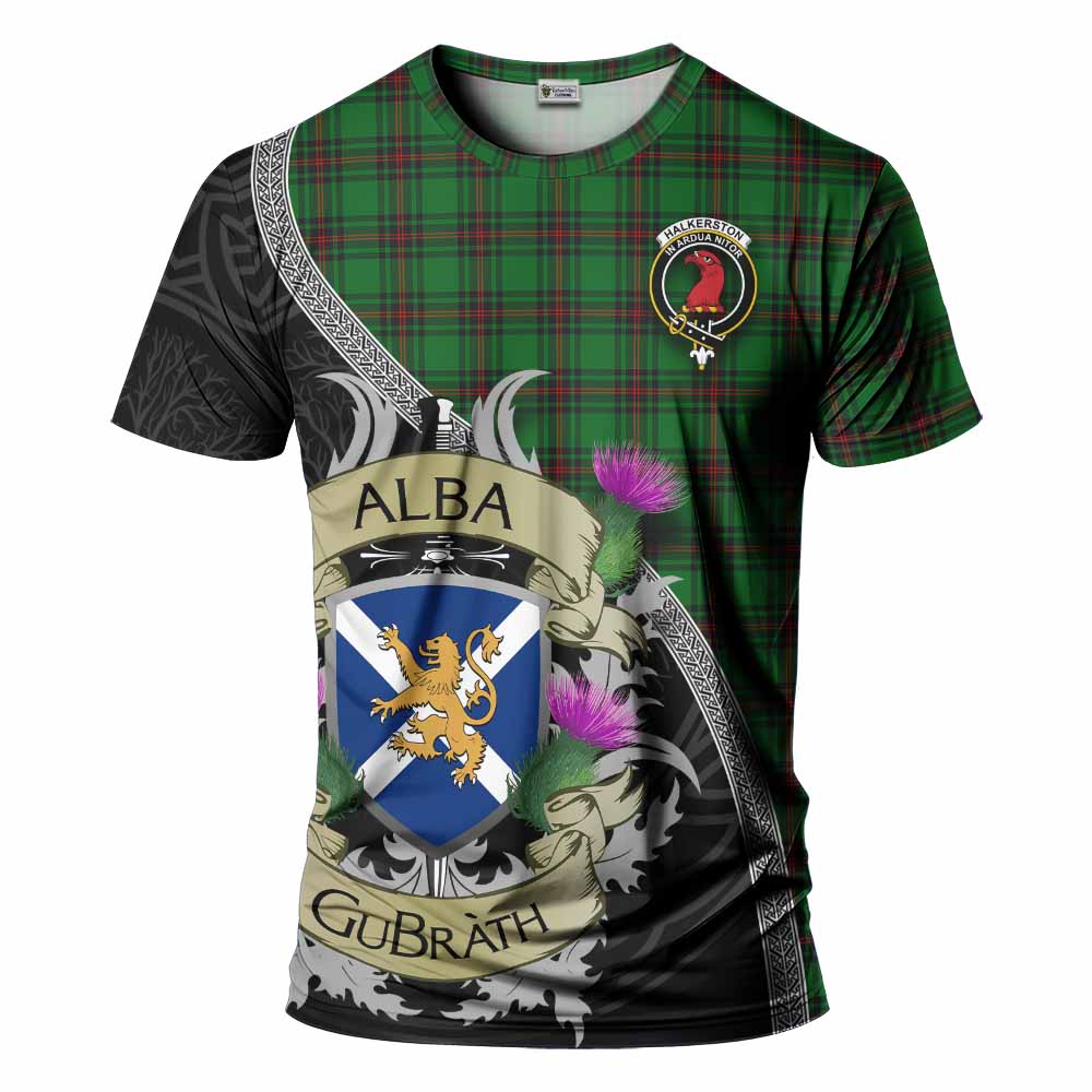 Halkerston Tartan Family Crest T-Shirt Lion Rampant Royal Thistle Shield Celtic Inspired Kid's Shirt - Tartan Vibes Clothing