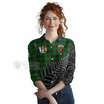 Halkerston Crest Tartan Women's Casual Shirt with New Zealand Silver Fern Half Style Female - Tartan Vibes Clothing