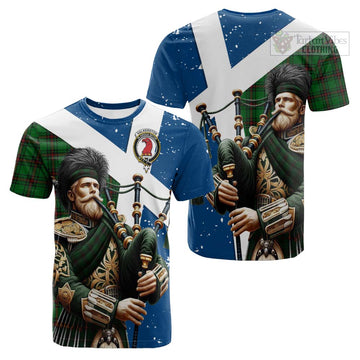 Halkerston Tartan Cotton T-shirt with Family Crest Scottish Bagpiper Vibes Kid's Shirt - Tartan Vibes Clothing