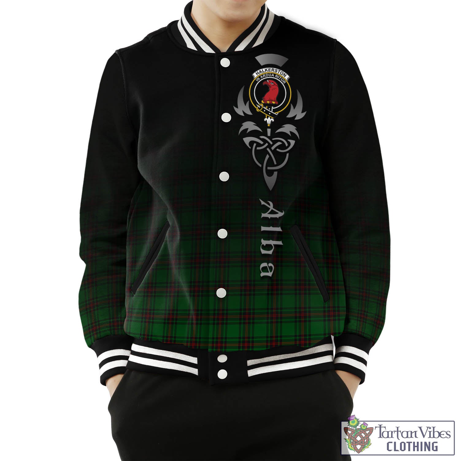 Halkerston Tartan Baseball Jacket Featuring Alba Gu Brath Family Crest Celtic Inspired Unisex - Tartan Vibes Clothing
