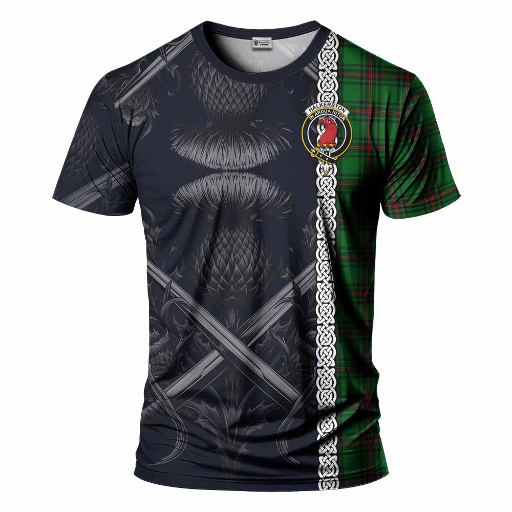 Halkerston Tartan T-Shirt with Family Crest Cross Sword Thistle Celtic Vibes Kid's Shirt - Tartan Vibes Clothing