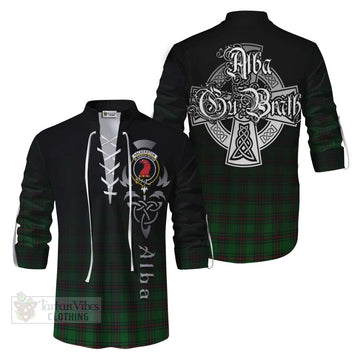 Halkerston Tartan Ghillie Kilt Shirt Featuring Alba Gu Brath Family Crest Celtic Inspired Men - Tartan Vibes Clothing