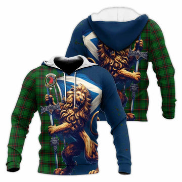 Halkerston Tartan Family Crest Knitted Hoodie with Scottish Majestic Lion Unisex Knitted Pullover Hoodie - Tartan Vibes Clothing