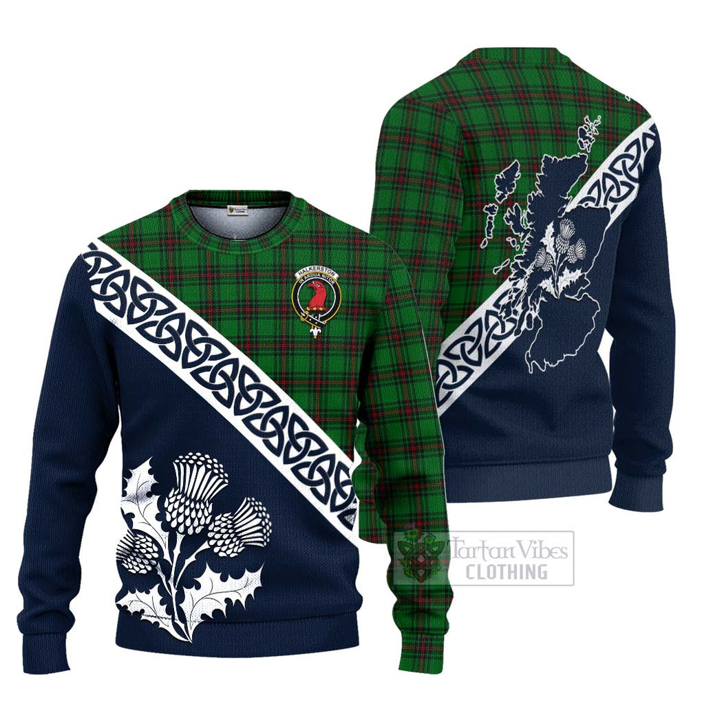 Halkerston Tartan Ugly Sweater Featuring Thistle and Scotland Map Unisex - Tartan Vibes Clothing