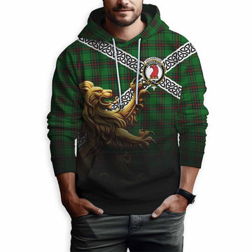 Halkerston Crest Tartan Hoodie with Golden Lion Emblem Celtic Style Pullover Hoodie - Tartan Vibes Clothing