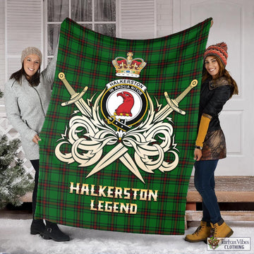 Halkerston Tartan Blanket with Clan Crest and the Golden Sword of Courageous Legacy X-Large 59 x 79 inches 150 x 200 cm - Tartan Vibes Clothing