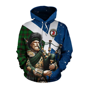Halkerston Tartan Cotton Hoodie with Family Crest Scottish Bagpiper Vibes Pullover Hoodie XS - Tartan Vibes Clothing