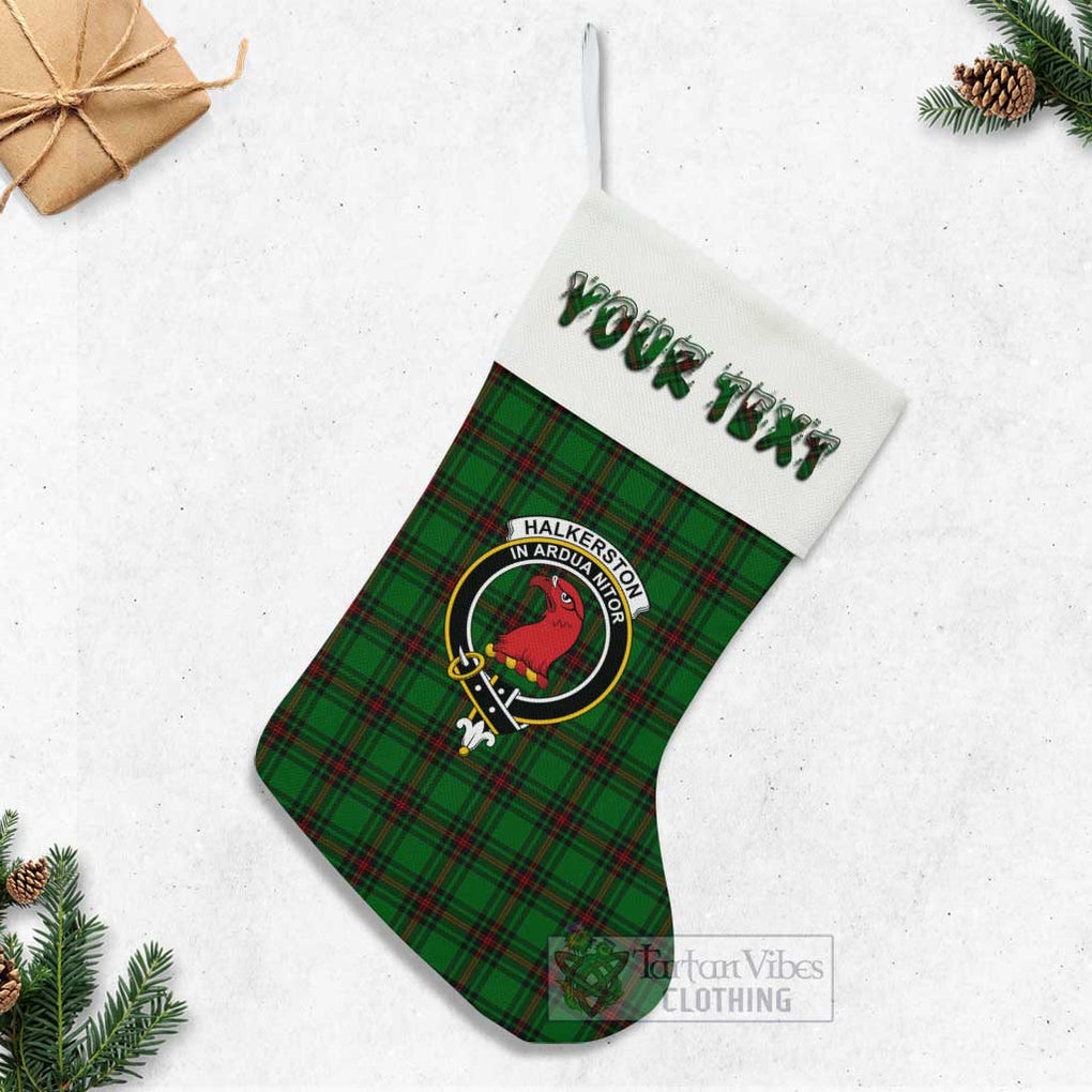 Halkerston Tartan Family Crest Christmas Stocking with Personalized Text - Tartan Vibes Clothing