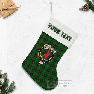 Halkerston Tartan Family Crest Christmas Stocking with Personalized Text - Tartan Vibes Clothing