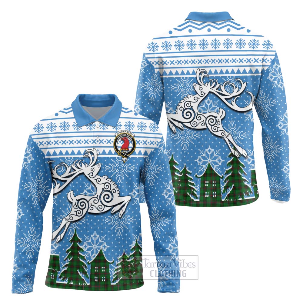 Halkerston Clan Christmas Long Sleeve Polo Shirt Celtic Reindeer Style Unisex - Tartan Vibes Clothing