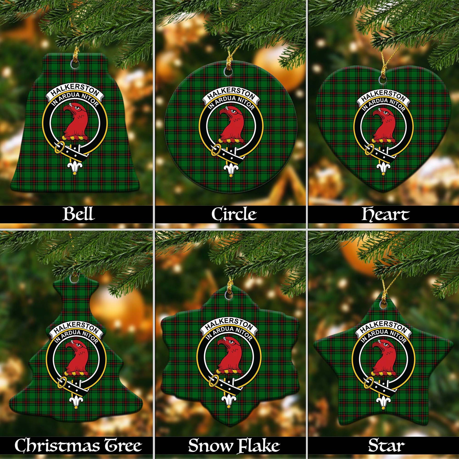 Halkerston Tartan Christmas Ceramic Ornaments with Family Crest Ceramic - Tartan Vibes Clothing