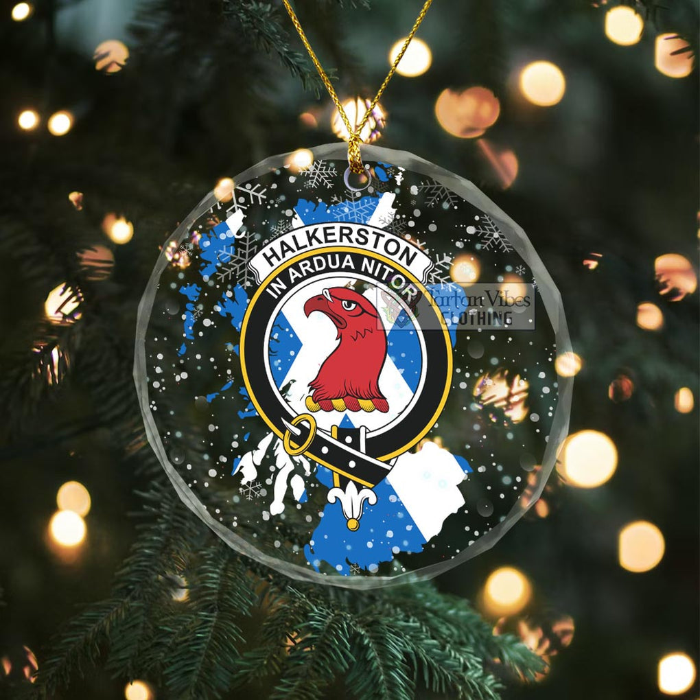 Halkerston Clan Crest Christmas Glass Ornament with Scotland Map Transparent Glass Circle - 2D-tartanvibesclothing