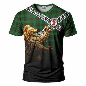 Halkerston Crest Tartan T-Shirt with Golden Lion Emblem Celtic Style Kid's Shirt - Tartan Vibes Clothing